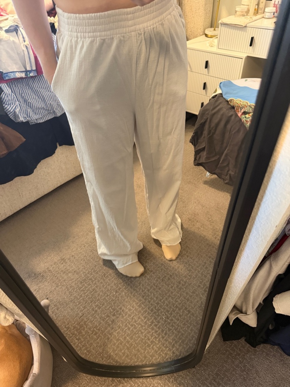 Fabletics Cream Wide-Leg Lounge Pants